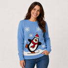 Light Blue Family Ugly Christmas Sweater with Penguin Women
