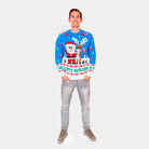 Light Blue Men's Ugly Christmas Sweater with Santa Rudolph