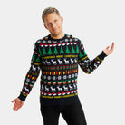 Black Womens Ugly Christmas Sweater with Trees, Reindeers and Gifts
