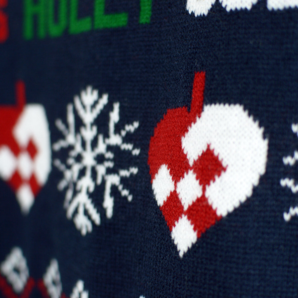 Mens Blue and Red Cardigan Ugly Christmas Sweater detail