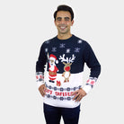 Blue Ugly Christmas Sweater with Santa and Rudolph Mens