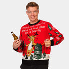 Mens Couple's Ugly Christmas Sweater with Reindeer + Beer Opener