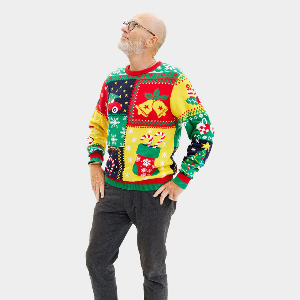 Mens Organic Cotton Ugly Christmas Sweater Patchwork
