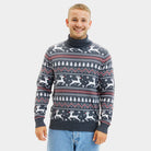 Turtleneck Organic Cotton Couple's Grey Ugly Christmas Sweater with Reindeers Mens