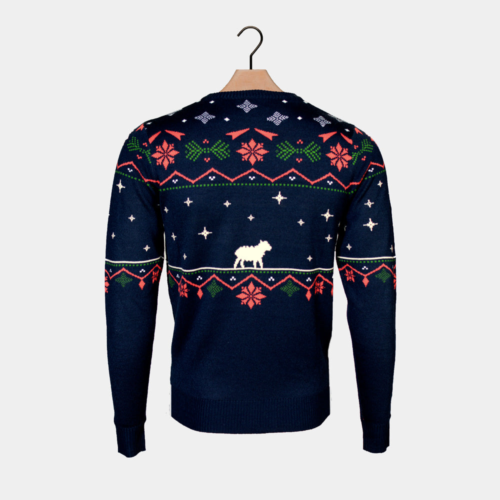 Mens Ugly Christmas Sweater Blue Nativity
