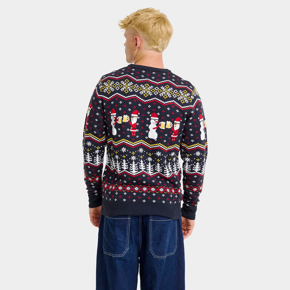 Mens Ugly Christmas Sweater Santa Cheers 
