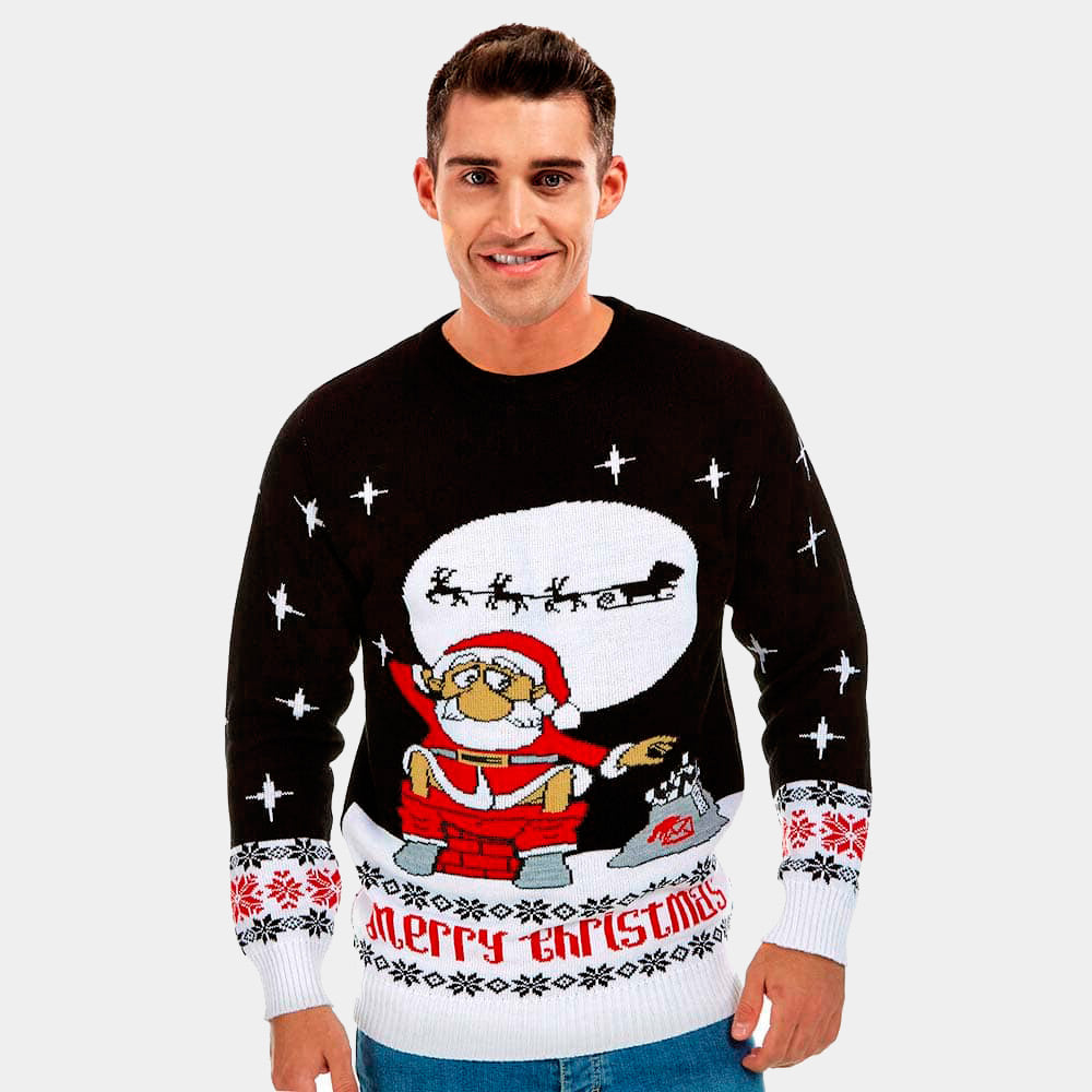 Men's Ugly Christmas Sweater Santa Downloading