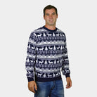 Womens Ugly Mens Christmas Sweater with Reindeers and Trees Strips