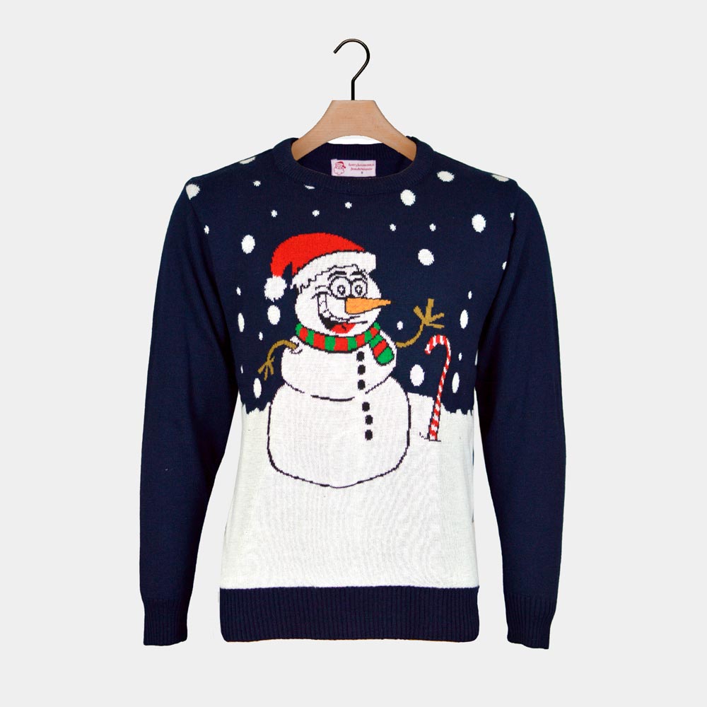 Navy Blue Couple's Ugly Christmas Sweater with Snowman