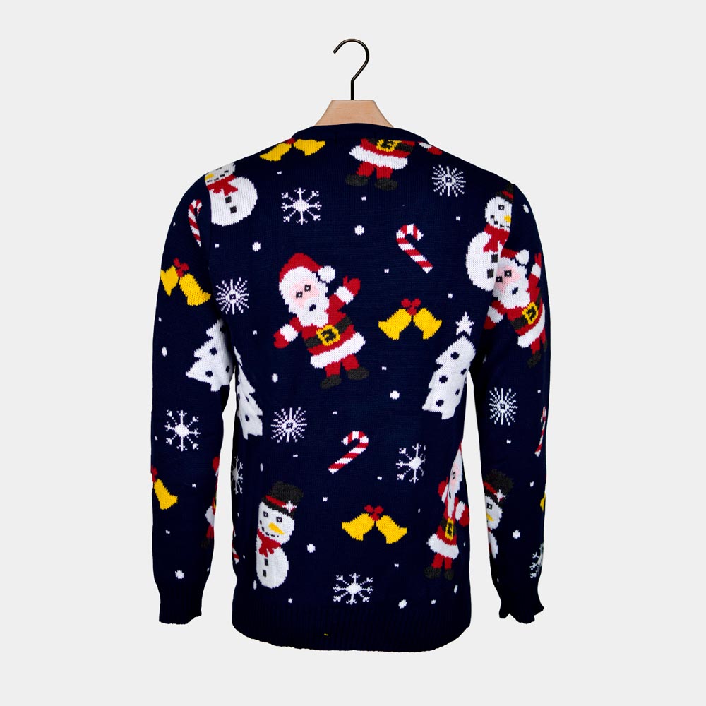 Navy Blue Men's Ugly Christmas Sweater Santa Snowmens