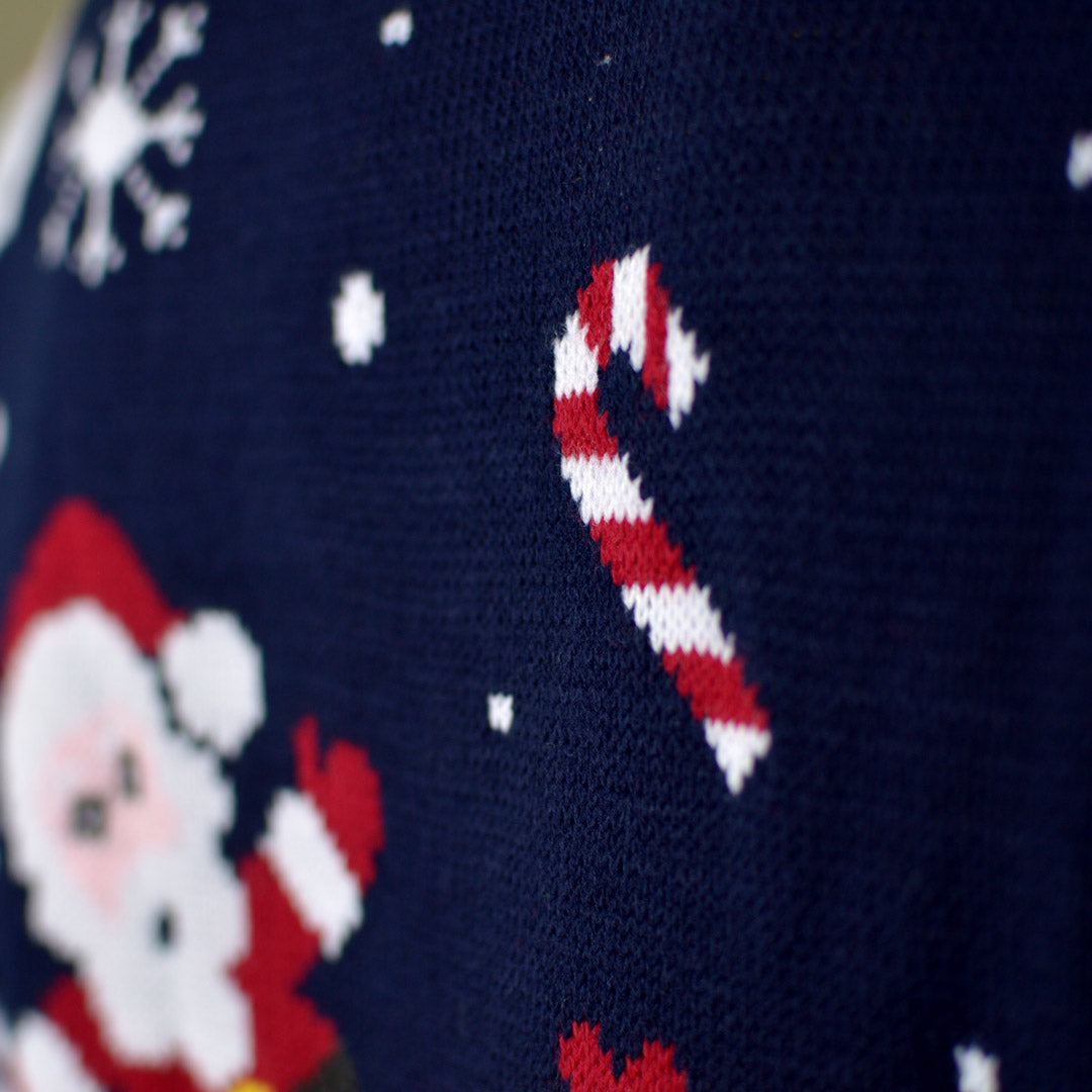 Navy Blue Women's Ugly Christmas Sweater with Santa and Snowmens Detail