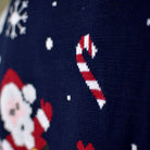 Navy Blue Women's Ugly Christmas Sweater with Santa and Snowmens Detail