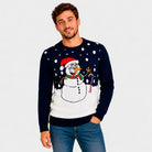 Navy Blue Ugly Christmas Sweater with Snowman Men