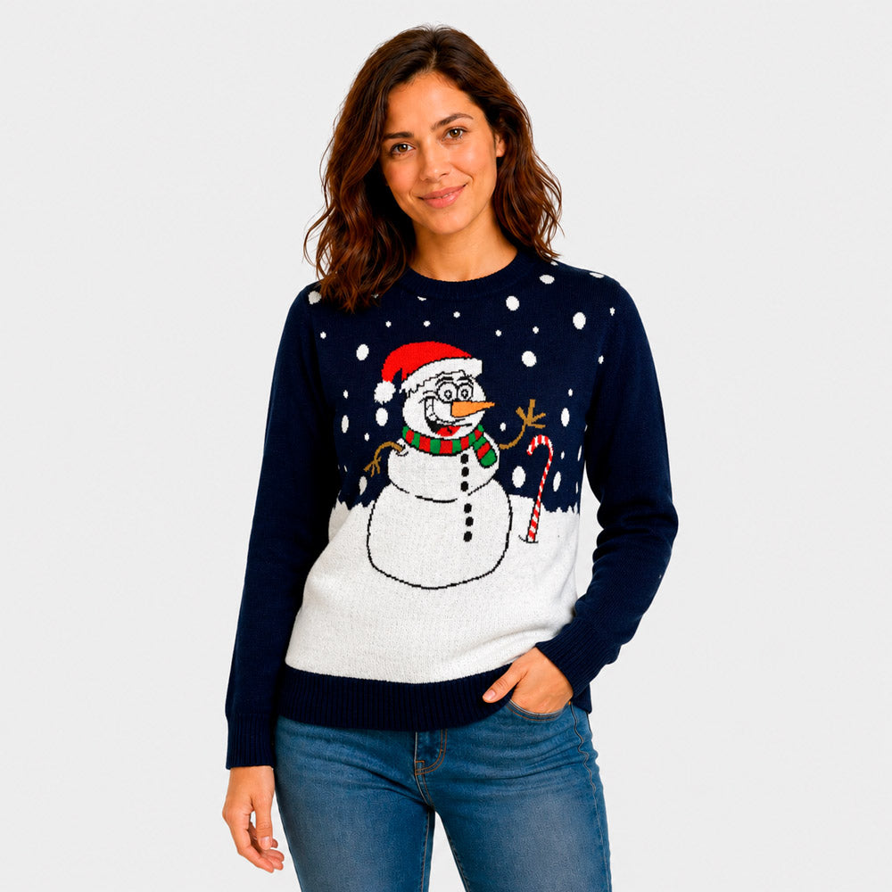 Navy Blue Ugly Christmas Sweater with Snowman women
