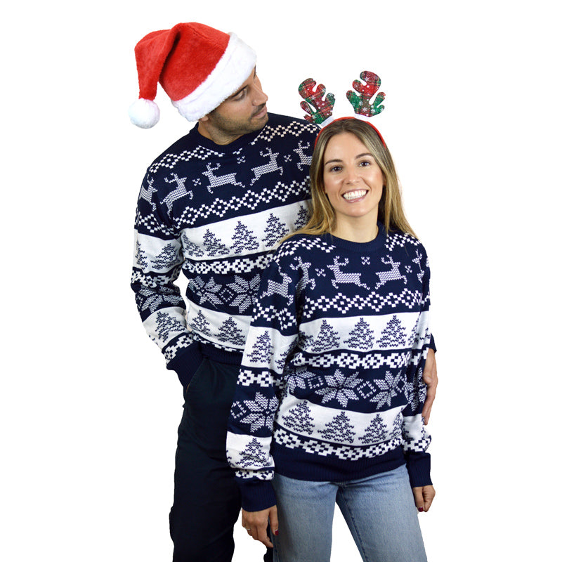 North Pole Blue Family Ugly Christmas Sweater couple
