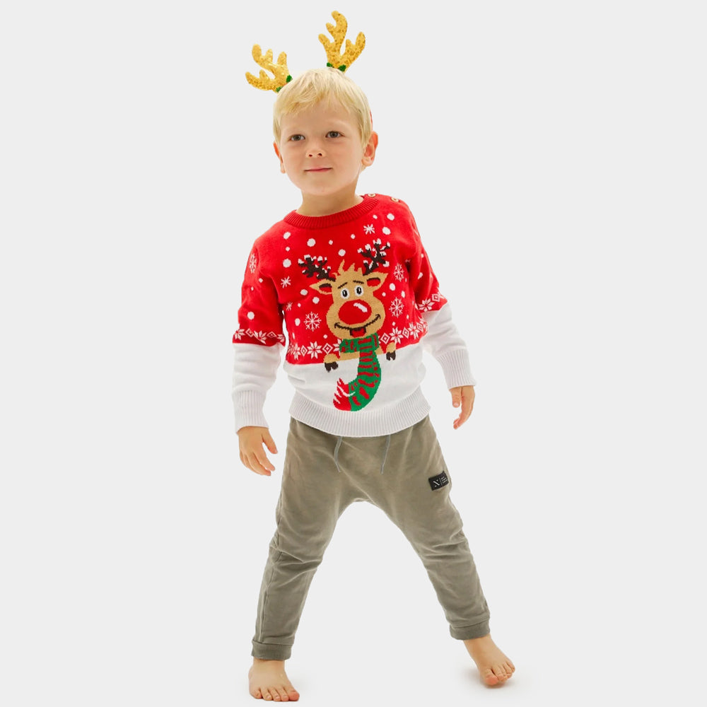 Organic Cotton Boys ugly Christmas Sweater Reindeer with Scarf