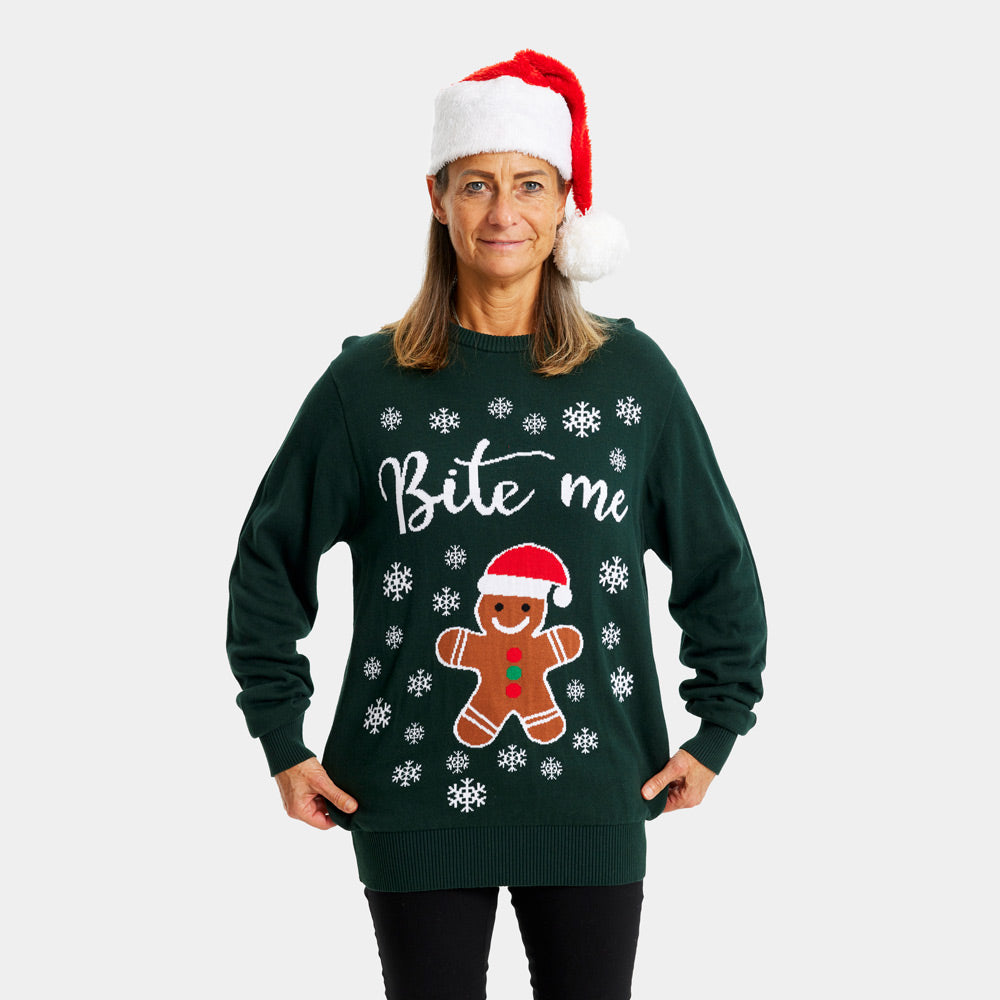 Organic Cotton Couple's Ugly Christmas Sweater Bite Me Womens