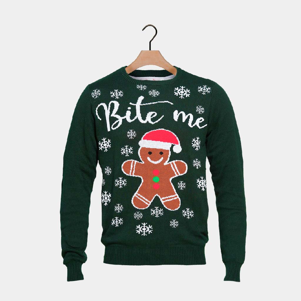 Organic Cotton Couple's Ugly Christmas Sweater Bite Me