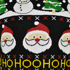 Organic Cotton Couple's Ugly Christmas Sweater with Santa, Gifts and Snowmens detail