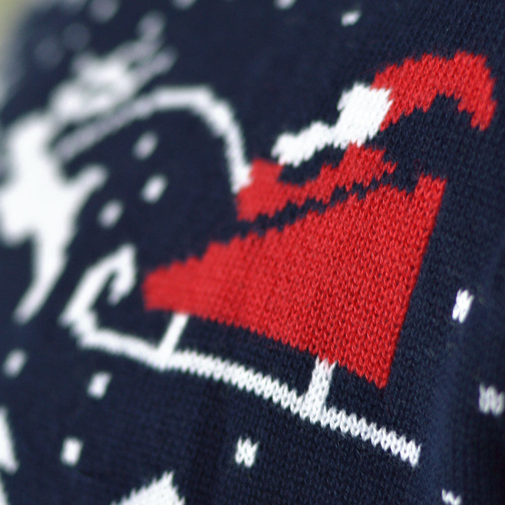 detail Organic Cotton Couple's Ugly Christmas Sweater with Trees, Snowmens and Santa