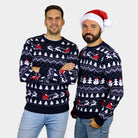 Organic Cotton Couple's Ugly Christmas Sweater with Trees, Snowmens and Santa Mens