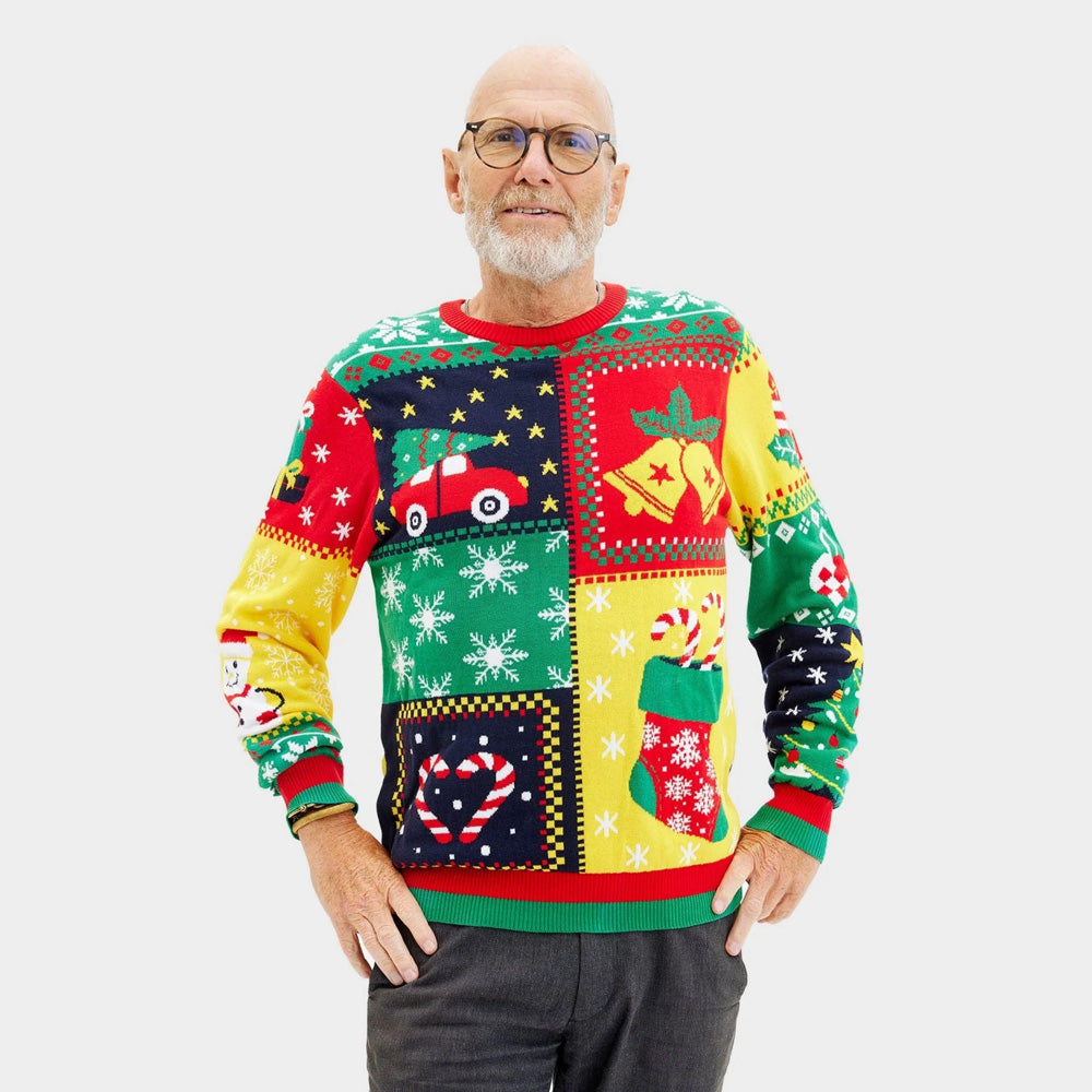 Organic Cotton Mens Ugly Christmas Sweater Patchwork
