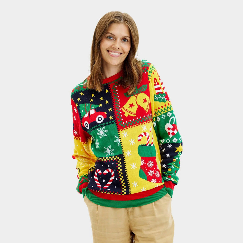 Organic Cotton Womens Ugly Christmas Sweater Patchwork
