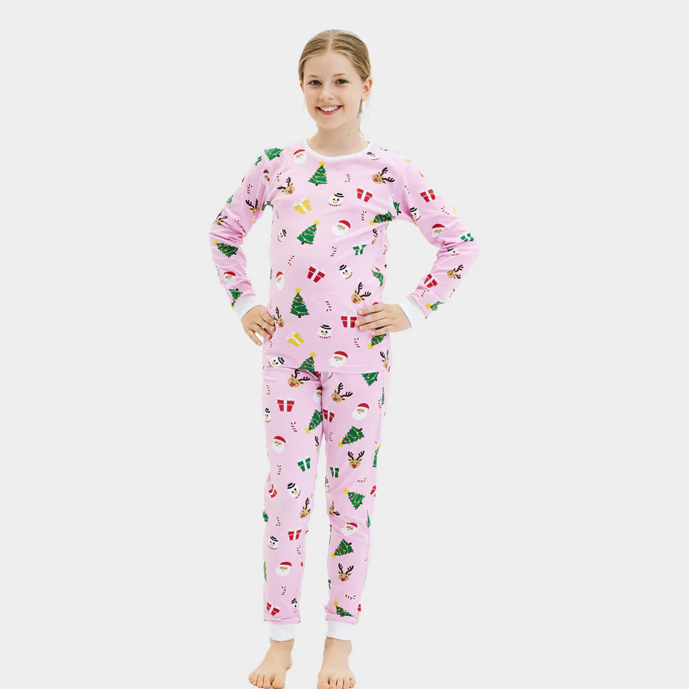 Pink Ugly Christmas Pyjama for Children with Christmas Motifs
