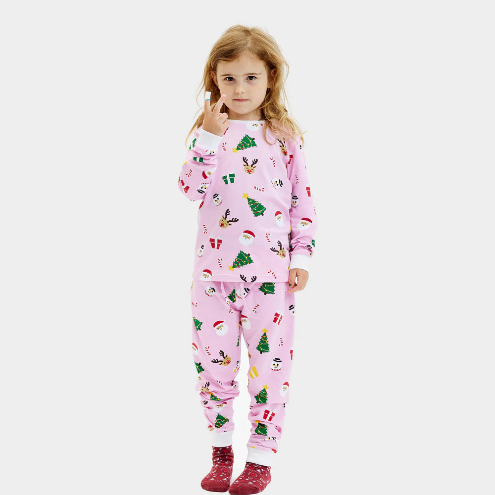 Pink Ugly Christmas Pyjama Children with Christmas Motifs
