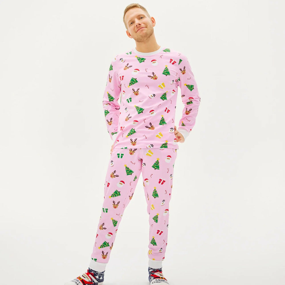 Pink Ugly Christmas Pyjama Women and Men with Christmas Motifs
