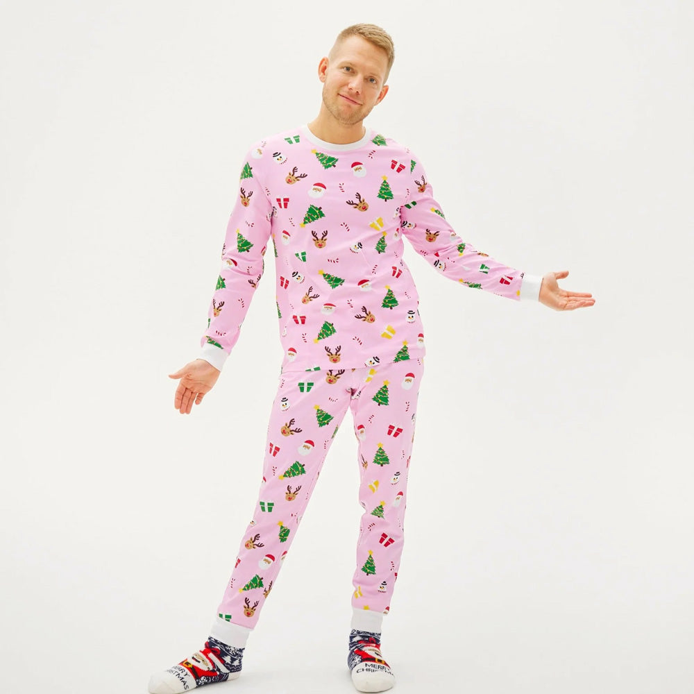 Pink Ugly Christmas Pyjama for Men with Christmas Motifs
