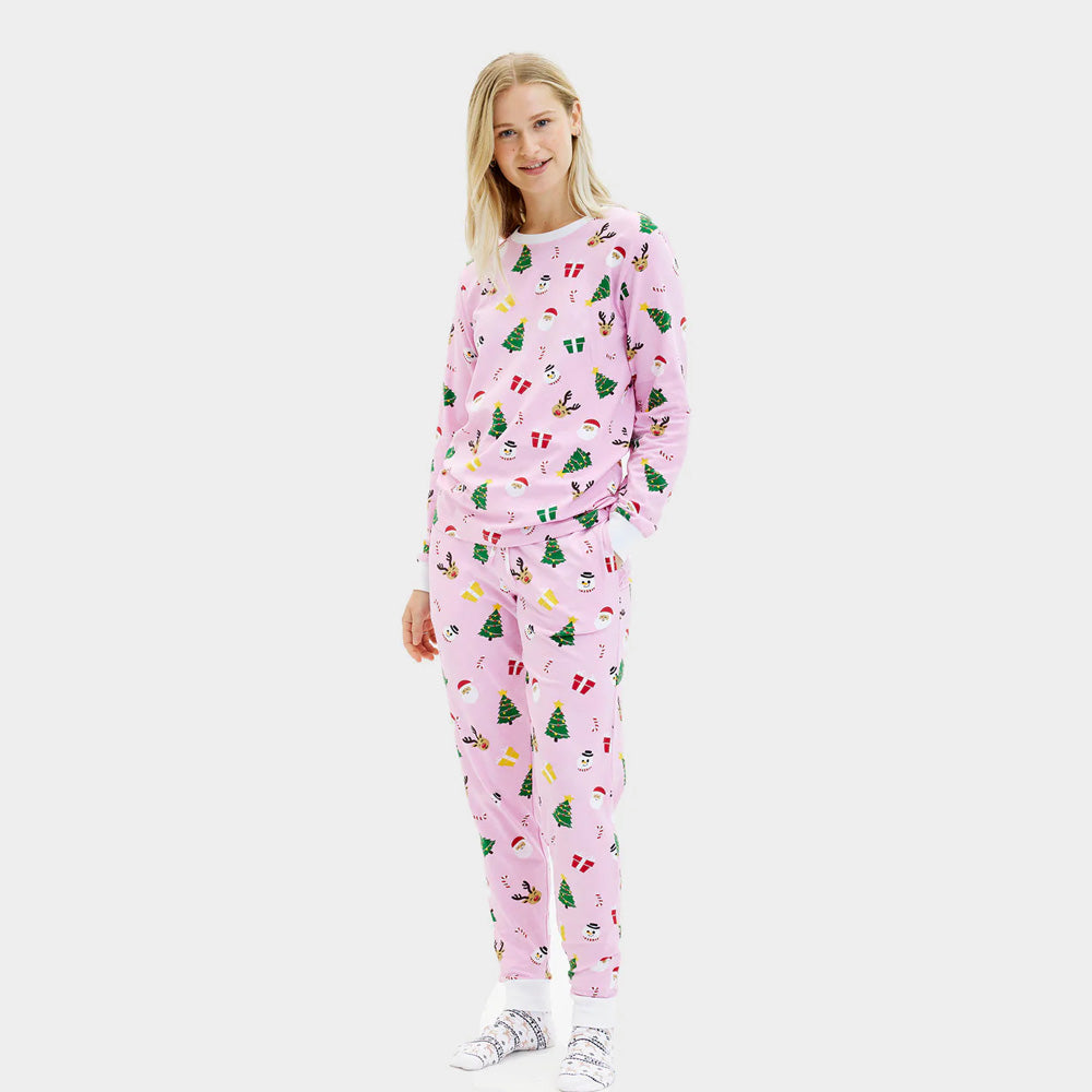 Pink Ugly Christmas Pyjama for Women with Christmas Motifs
