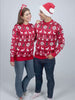 Red Womens and Mens Ugly Christmas Sweater with Reindeers, Trees and Polar Star
