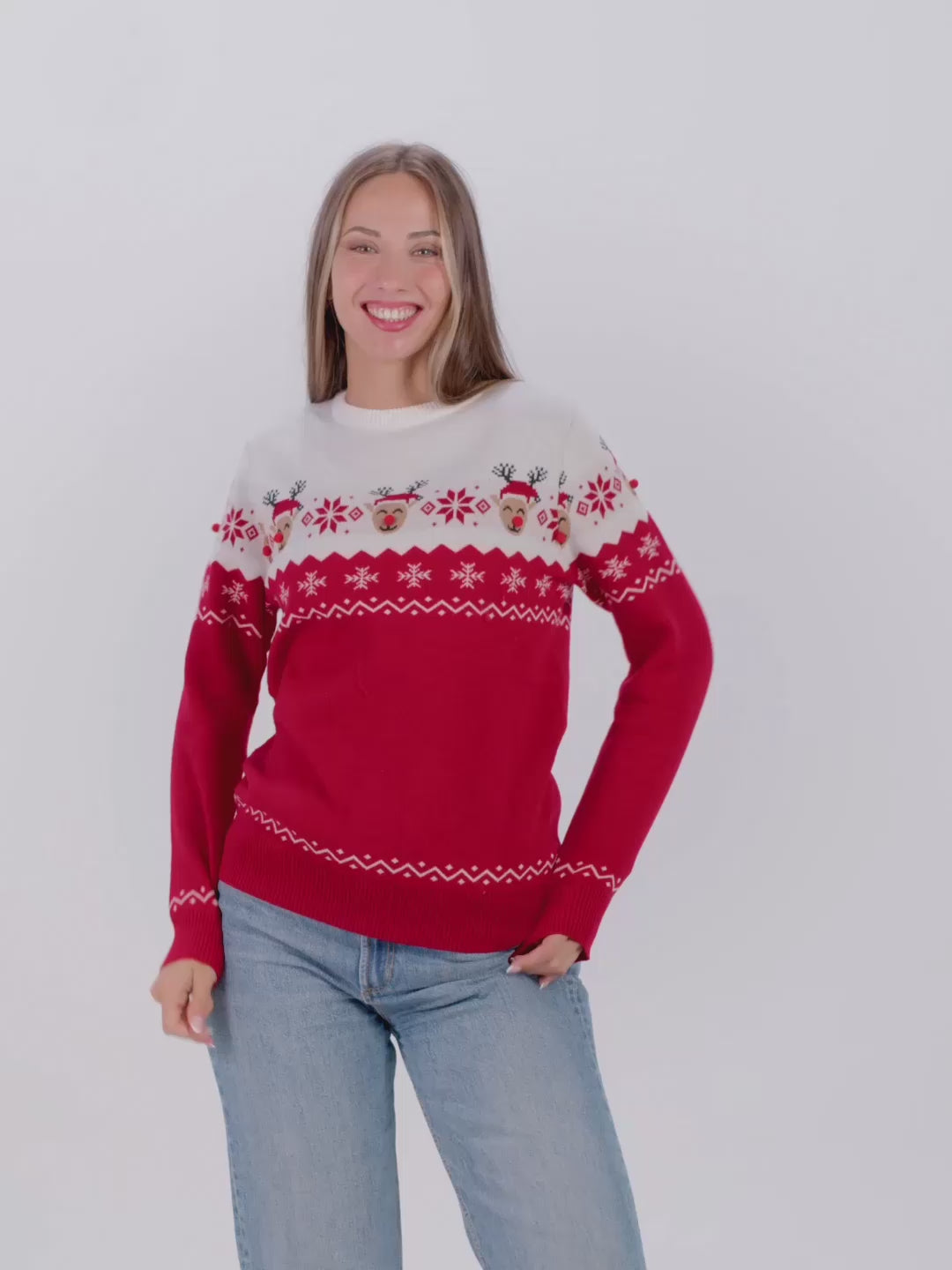 Womens Mens Ugly Christmas Sweater Adorable Reindeer