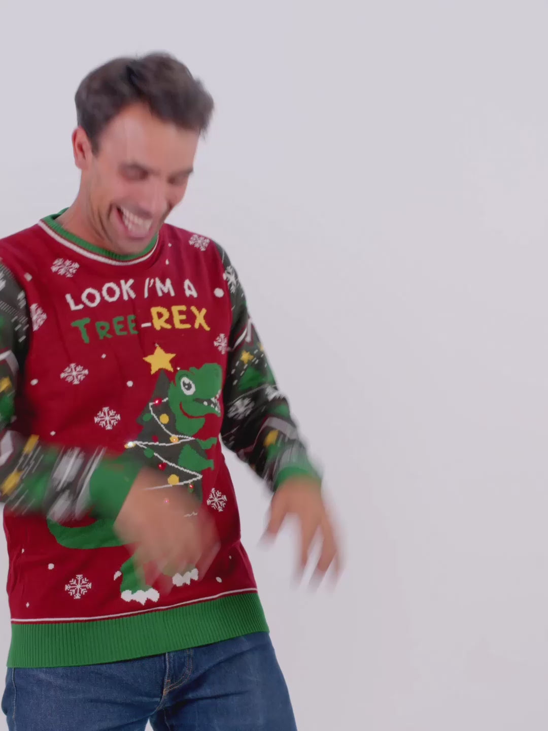 Mens Womens LED light-up Ugly Christmas Sweater 'Tree-Rex'