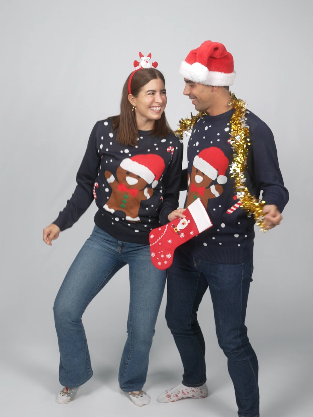 Gingerbread Womens and Mens Blue Ugly Christmas Sweater