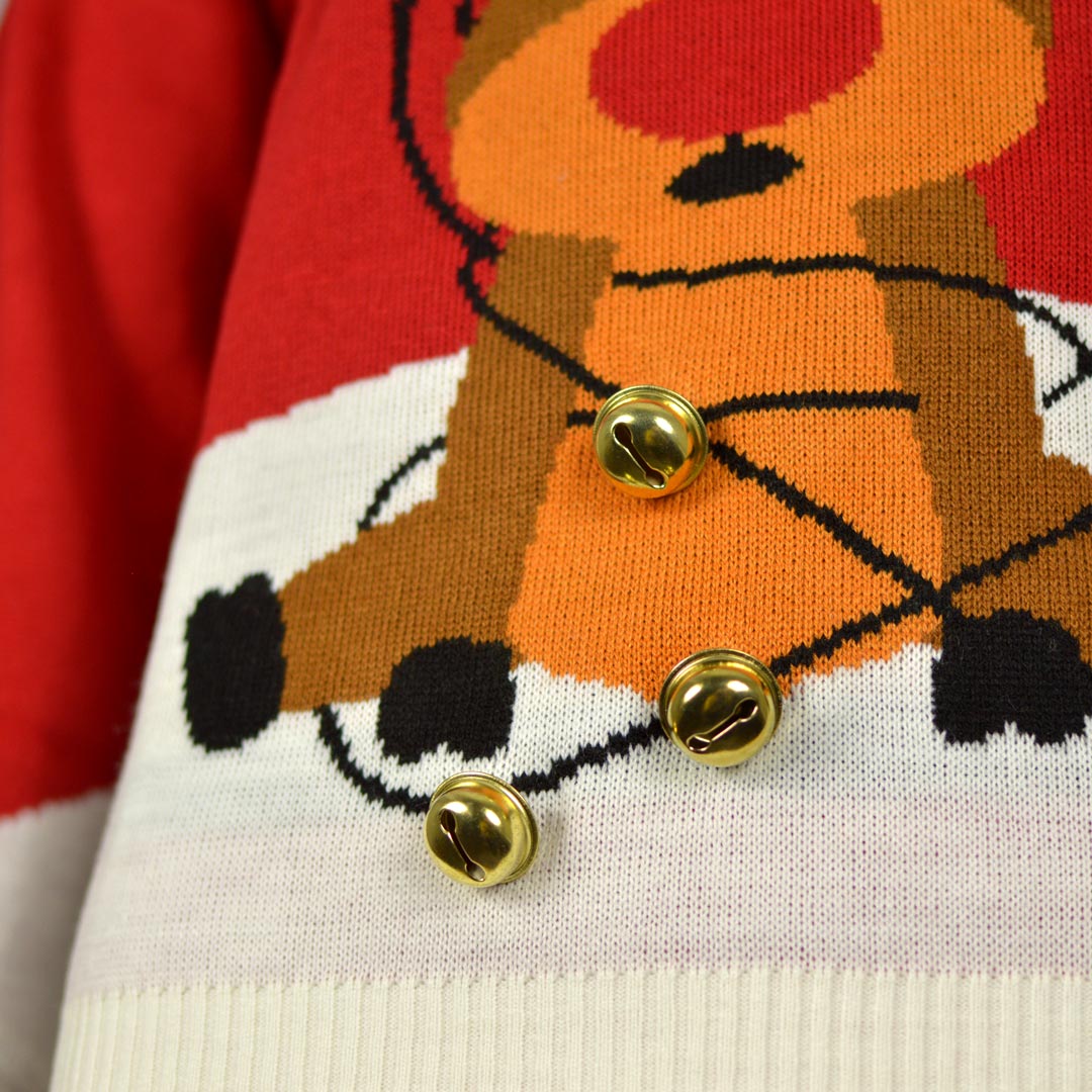 detail Red 3D Jingle Bells Suck Couple's Ugly Christmas Sweater