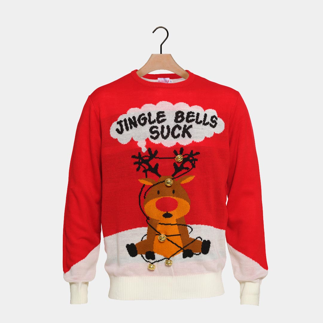 Red 3D Jingle Bells Suck Ugly Christmas Sweater Couples