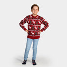 Children's Red Ugly Christmas Sweater with Reindeer and Christmas Trees

