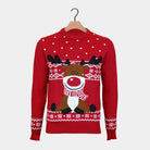 Red Boys and Girls Ugly Christmas Sweater with Rudolph the Happy Reindeer