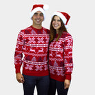 Classic Red Family Ugly Christmas Sweater with Polar Stars Couple