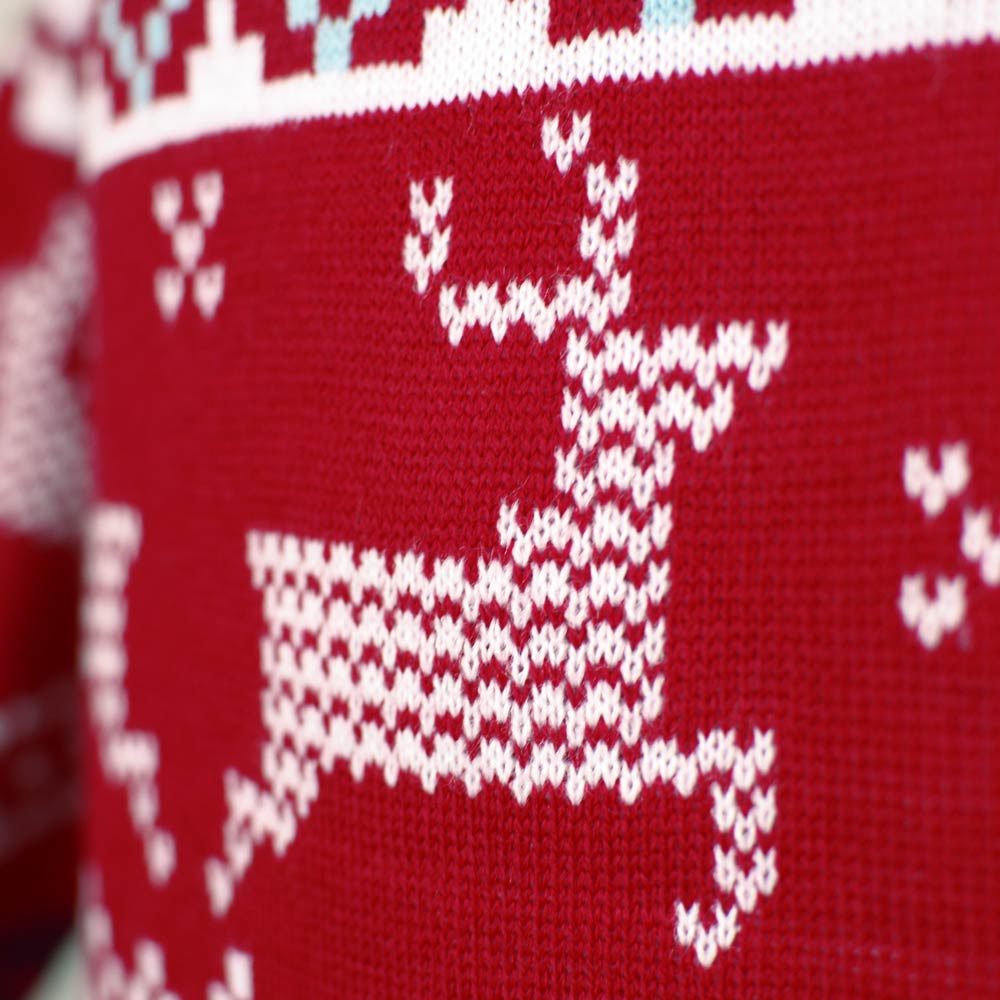 Classic Red Family Ugly Christmas Sweater with Polar Stars Reindeer