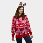 Classic Red Family Womens Ugly Christmas Sweater with Polar Stars
