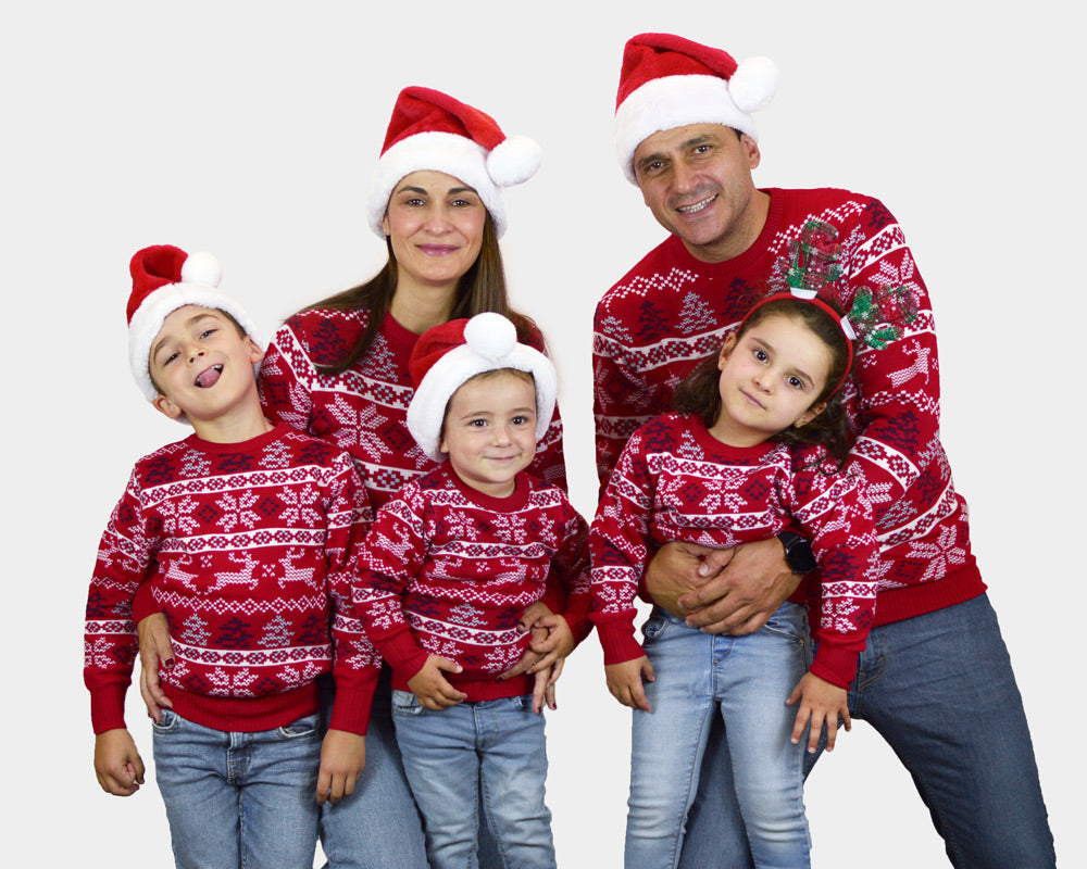 Classic Red Family Ugly Christmas Sweater with Polar Stars