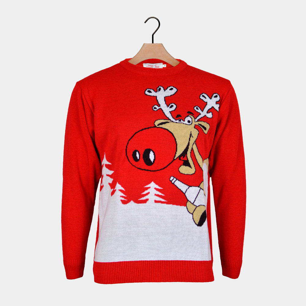 Red Couple's Ugly Christmas Sweater Reindeer with a Beer