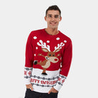 Red Couple's Ugly Christmas Sweater with Skating Reindeer Mens