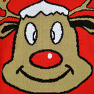 Red Couple's Ugly Christmas Sweater with Smiling Reindeer detail