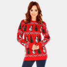 Womens Red Couple's Ugly Christmas Sweater with Trees and Snowmens