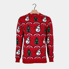 Red Couple's Ugly Christmas Sweater with Trees and Snowmens