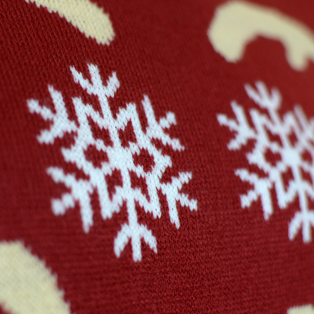 Red Couple's Ugly Christmas Sweater with Rudolph the Reindeer detail 